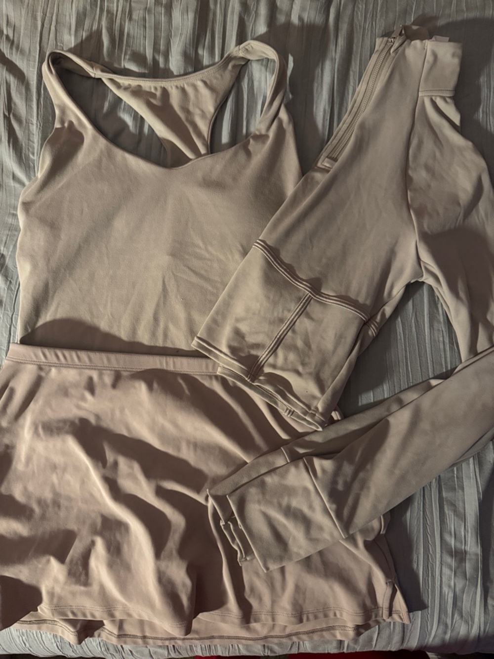 Brown Pilates/Workout Set - Tank, Cropped Half Zip, Skirt!